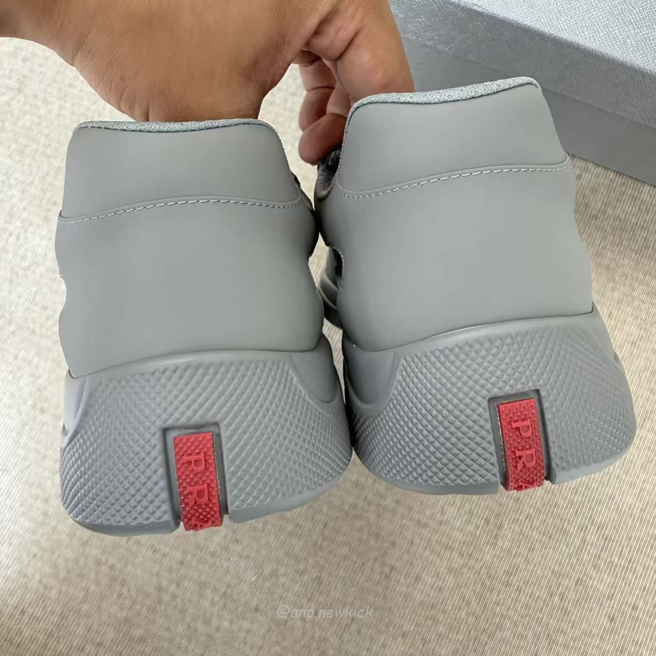 Prada Logo Lacing Low Cut Sneakers In Gray Steel Sneakers (5) - www.newkick.vip